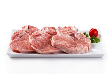 Fresh raw pork on white background