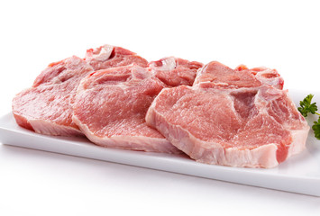 Fresh raw pork on white background