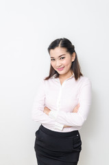 Portrait of smiling business woman, isolated on white background
