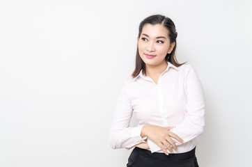 Portrait of smiling business woman, isolated on white background