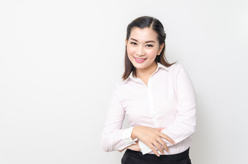 Portrait of smiling business woman, isolated on white background