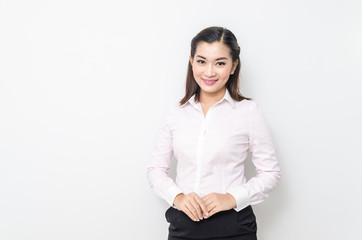 Obraz premium Portrait of smiling business woman, isolated on white background