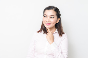 Obraz premium Portrait of smiling business woman, isolated on white background