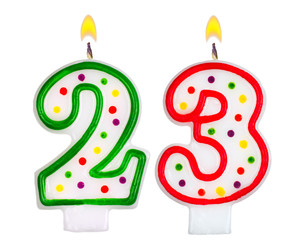 Birthday candles number twenty three isolated on white