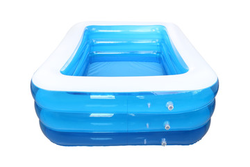 Empty inflatable rubber pool on white background.