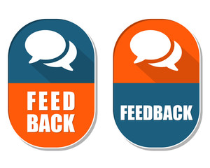feedback and speech bubbles signs, two elliptical labels