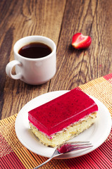 Delicious strawberry cake and coffee