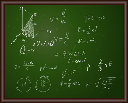 Blackboard with physical formulas