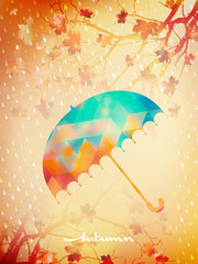 Autumn background with umbrella and leaves. EPS 10