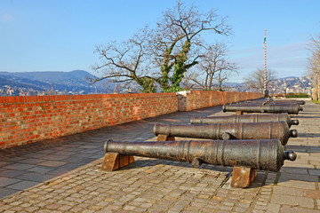 old iron cannon on Buda hill in Budapest, Hungary