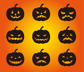 ハロウィーン　いろいろな表情のかぼちゃシルエット
