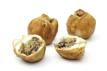 Fried mushroom bun isolated on the white background