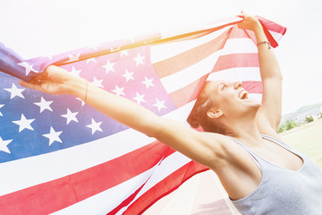 Beautiful Young Woman with USA Flag