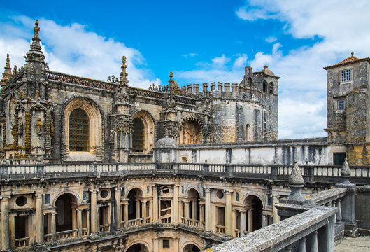 view of the beautiful Convent of Christ in Tomar, Portugal.