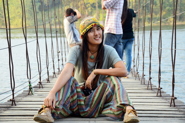 Thai Woman portrait on the bridge at Kaeng Krachan Dam