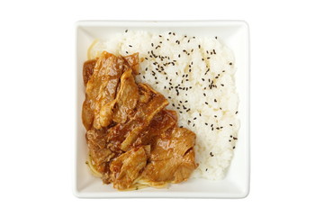 Japanese fast food grilled meat with white rice