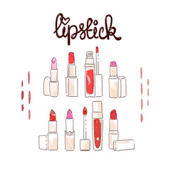 collection of lipsticks and lip polishes illustration - 67155700