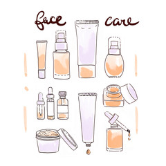 collection of scin care products and cosmetics illustration - 67155980