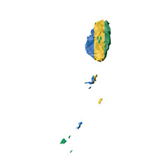Low Poly Saint Vincent and The Grenadines Map with National Flag