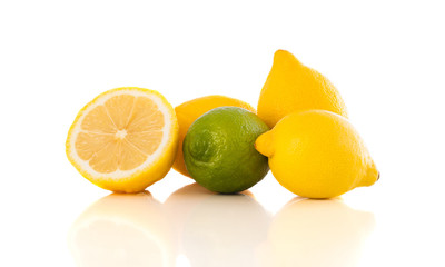 Healthy tropical fresh fruits on white background