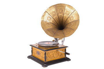 Old gramophone isolated on a white background