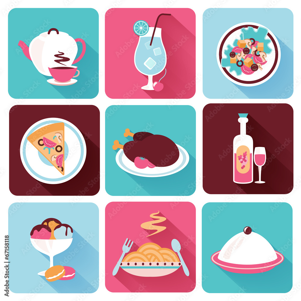 Poster restaurant food icons flat