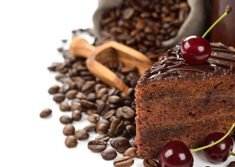 Chocolate cake decorated with cherries