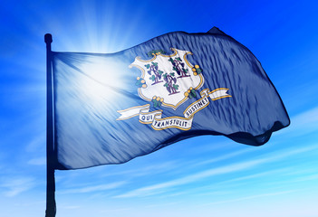 Connecticut (USA) flag waving on the wind - obrazy, fototapety, plakaty