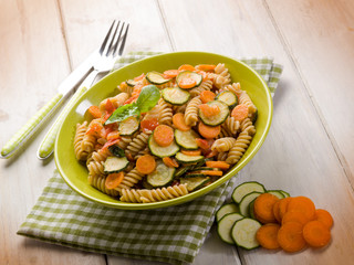 fusilli with zucchinis carrots and fresh tomatoes