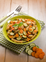 fusilli with zucchinis carrots and fresh tomatoes
