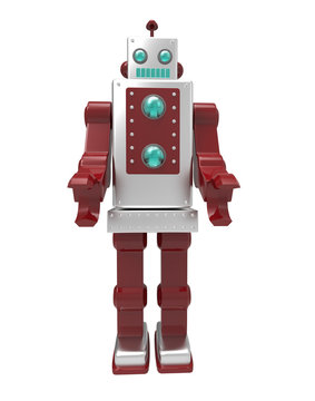 retro robot on white background with clipping mask