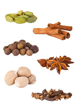 Different spices on a white background
