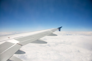 Airplane wing out of window