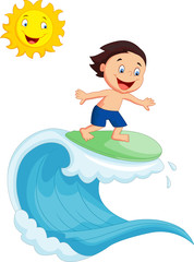 Obraz na płótnie Canvas Happy little boy surfing