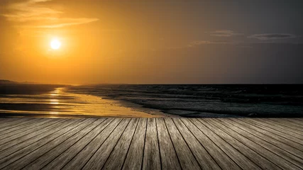 Papier Peint photo Lavable Mer / coucher de soleil jetée en bois coucher de soleil