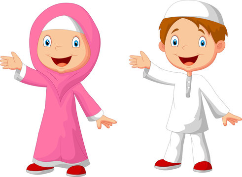 Happy Muslim kid cartoon