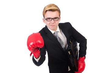 Young businessman boxer isolated on white