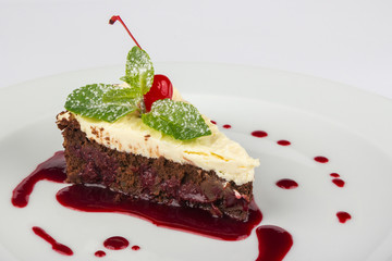 chocolate cake with mascarpone and cherry