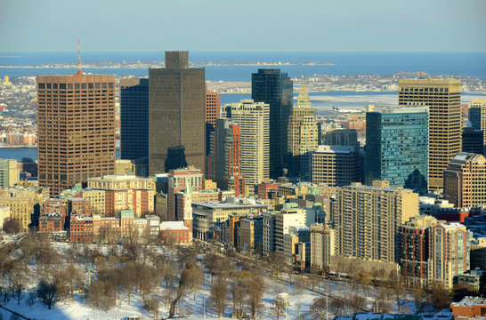 Boston Custom House And Financial District In Winter