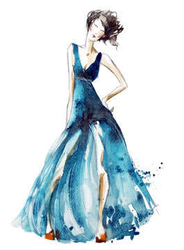 Blue Dress Fashion Illustration, Vector EPS 10