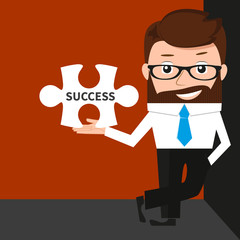 Lucky businessman is presenting a puzzle piece