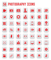 56 Photography icons,red buttons