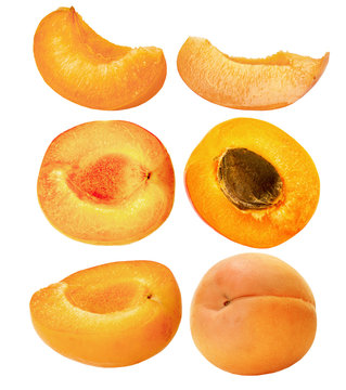 set of ripe apricots isolated on the white background