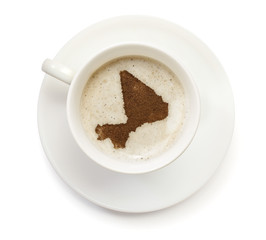Cup of coffee with foam and powder in the shape of Mali.(series)
