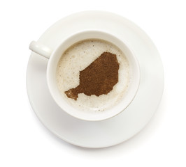 Cup of coffee with foam and powder in the shape of Niger.(series