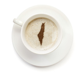 Cup of coffee with foam and powder in the shape of Israel.(serie