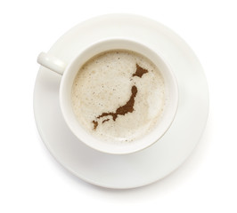 Cup of coffee with foam and powder in the shape of Japan.(series