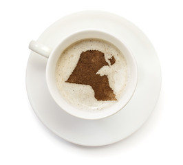 Cup of coffee with foam and powder in the shape of Kuwait.(serie