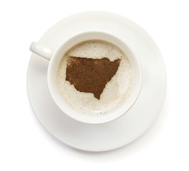 Cup of coffee with foam and powder in the shape of New South Wal