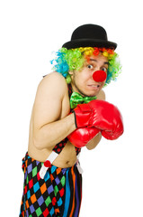 Clown with boxing gloves isolated on the white